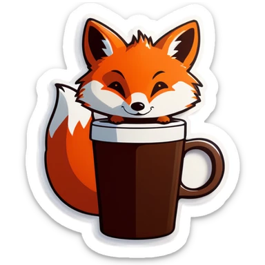 Tiny fox drink coffee sticker