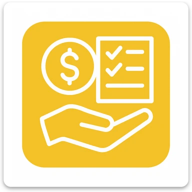An icon with yellow background, white inner lines, meaning Finance, request to pay sticker