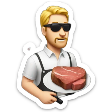 white man with eyepatch and cigarette on top of tbone steak sticker