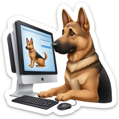 A German shepherd trading stock market with a computer screen  sticker