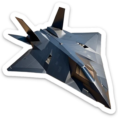 F-117 Nighthawk - Lockheed Martin (Stealth Grey) A futuristic stealth attack aircraft with a distinct faceted, angular design in a stealthy matte grey. Its sharp, jagged edges and unconventional, almost alien-like shape make it look like a shadow cutting through the night sky. The surface should appear non-reflective with subtle panel lines. sticker