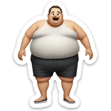 a fat man jiggling his stomach sticker