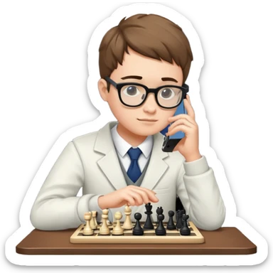 a boy that plays chess on his phone at english lesson sticker