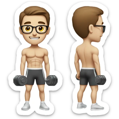 white nerd guy with brown hair doing weight training sticker