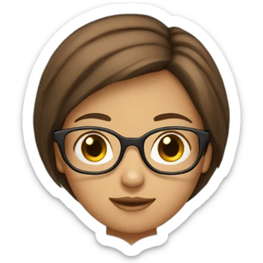 a girl with a short brown hair reading a book wearing a glasses sticker