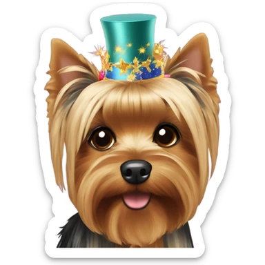 Yorkie with happy new year headpiece  sticker