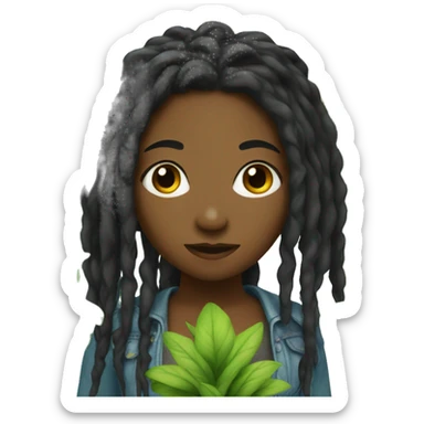 Black girl with long dreadlocks and houseplant  sticker