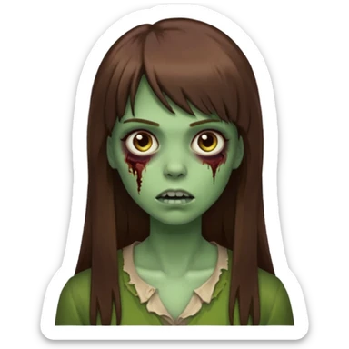 Zumbi feminino, de pele verde, cabelo marrom, longo, liso e castanho com franja sticker