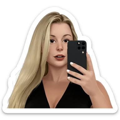 blonde girl taking a selfie sticker