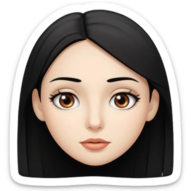 Mulher gordinha com pele branca, olhos castanhos, cabelo Liso e preto. Uma pinta abaixo da boca no canto direito sticker