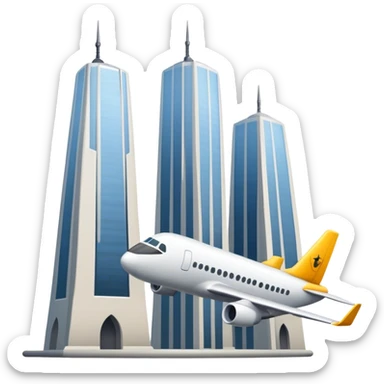 A plane about to hit two towers sticker