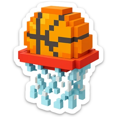 A voxel-style basketball in a net, variation 7 sticker