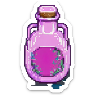 pink goth potion bottle, retro and moody, pixel art style sticker