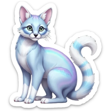 iridescent pastel white glorious divine exotic cute cool beautiful shiny beautiful fantasy-caracal-civet-genet-sergal-vernid-Cacomistle-oncilla-animal-Fakémon-hybrid-fursona (full body) sticker