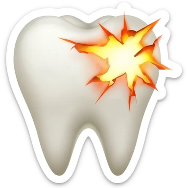 Broken tooth from the crown to the middle with explosion effects representing caries sticker