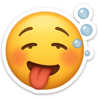 yellow face with tongue out, flushed cheeks, and bubbles, drunk, remove background sticker