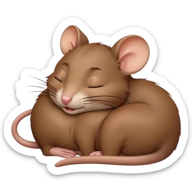 Meme-Worthy Cute Sleeping Brown Rat Portrait Emoji, Head resting peacefully with a contented smile, showcasing a compact, nimble build and a luxuriously soft brown coat, eyes gently closed in serene, restful slumber, Simplified yet hilariously adorable features, highly detailed, glowing with a soft, drowsy light, high shine, relaxed and utterly lovable, stylized with an air of playful laziness, soft glowing outline, capturing the essence of a sleeping rat that feels destined to become the next viral sensation of adorable urban rest! sticker
