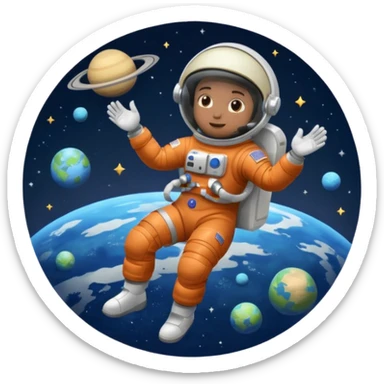 Astronaut rides planets sticker