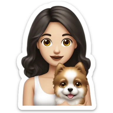 Girl with dark hair white skin holding cream Pomeranian sticker