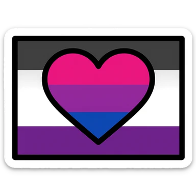 asexual pride flag with a central heart, heart filled with bisexual flag colors, simple and modern, flat and iconic, minimalistic style sticker