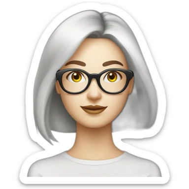 Femme vielle cheveux blanc lisse long lunette sticker