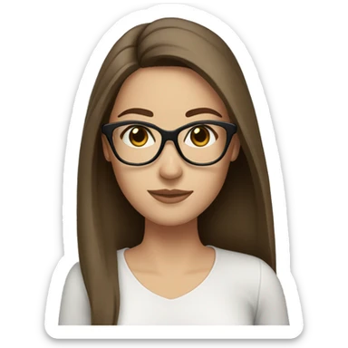 brown hair brown eyes long straight hair white skin woman glases sticker