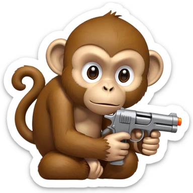 Sad monkey looking down at a toy gun frowning sticker
