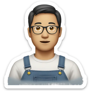 Asian man with glasses in overalls sticker