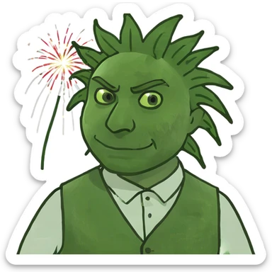 Man with fireworks attached to his vest sticker