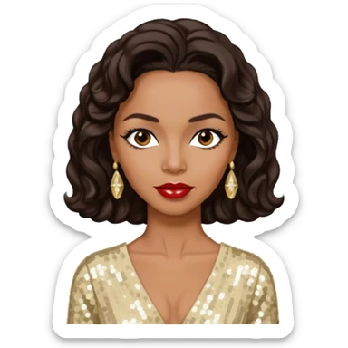 Dorothy Dandridge with long dark brown hair, cream sequin outfit sticker