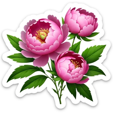 bouquet pink Peony, luxuriant, stem, leaf, bud sticker
