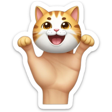 a happy cat holding his one hand only cute and look like anime face require sticker