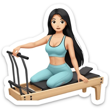 woman with bra, tanned long black hair, doing Pilates reformer sticker
