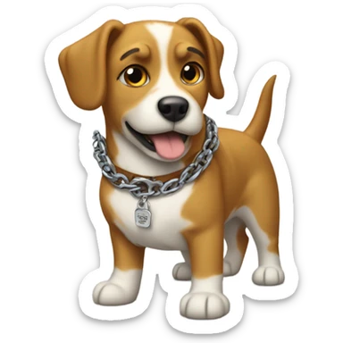 A dog with a chain that says murph sticker