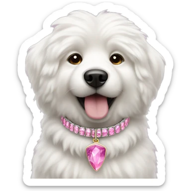 white fluffy dog with pink gemstone collar sticker