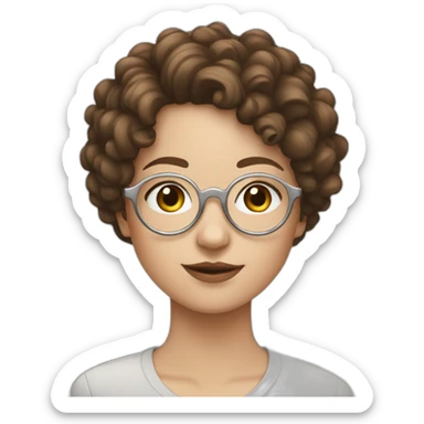 white girl with round silver glasses and really short brown curly hair sticker