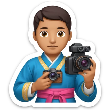 korean hanbok with ancient mayan man with camera sticker