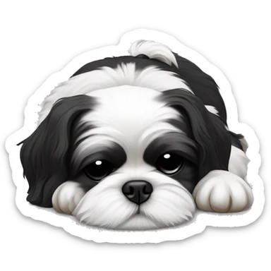 Black and white Shihtzu dog lying sleeping  sticker