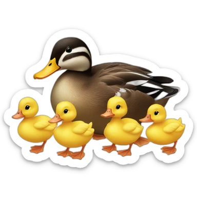 Little ducklings following their mother duck sticker