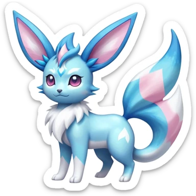 Shiny Cool Sparkly Cute Ethereal Glaceon-Sylveon-Vaporeon-Fakemon-hybrid-fusion- full body sticker