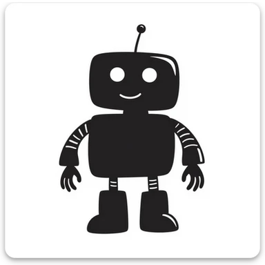 hand-drawn doodle of a robot, black lines, minimal detail sticker