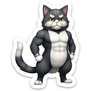 Super muscular Buff sigma Gigachad cat full body tuxedo colored  sticker