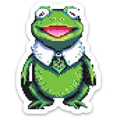 Kermit the Frog, green frog with a collar, cheerful expression sticker
