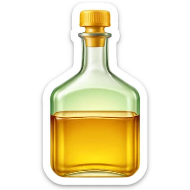 frying oil bottle, clear, golden yellow oil, simple clean design, curved or rectangular, green or yellow cap, no branding, no label, fluid glossy, warm amber, no pan food extra or faces, clean 3D, soft shadows, transparent background, emoji scale sticker