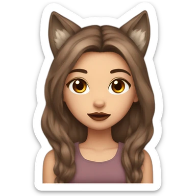  girl brown long hair lipstick wolf ears  sticker