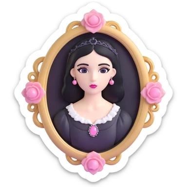 realistic 3D gothic cameo brooch with pink accent, minimal and vintage sticker