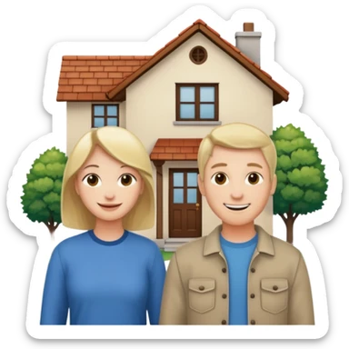 house with 2 people standing to it's side sticker