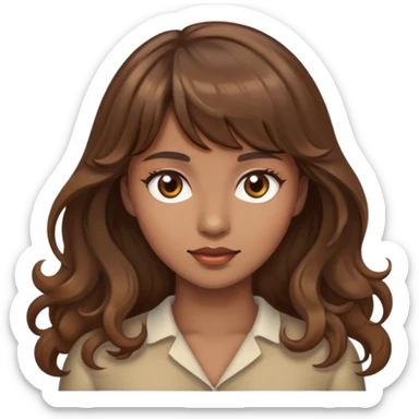 woman with light brown skin brown wavy hair bangs and brown eyes sticker
