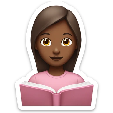 girl with straight brown hair reading a light pink book sticker
