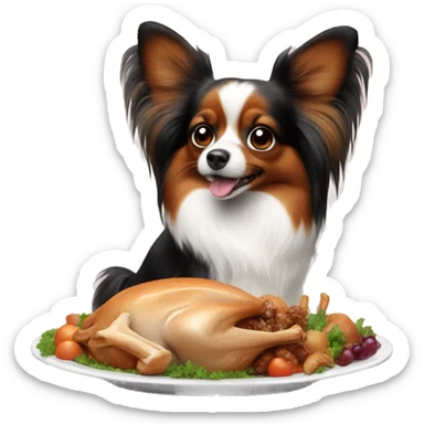 Papillon dog eating turkey sticker